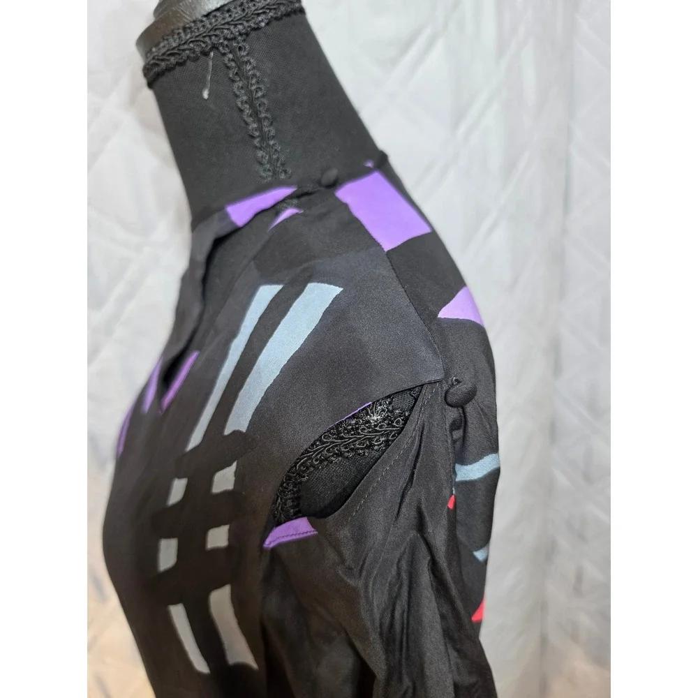 Babacho for Nicole 4 Pc Silk Dress Set Pants Scarf Belt Geometric Abstract Black